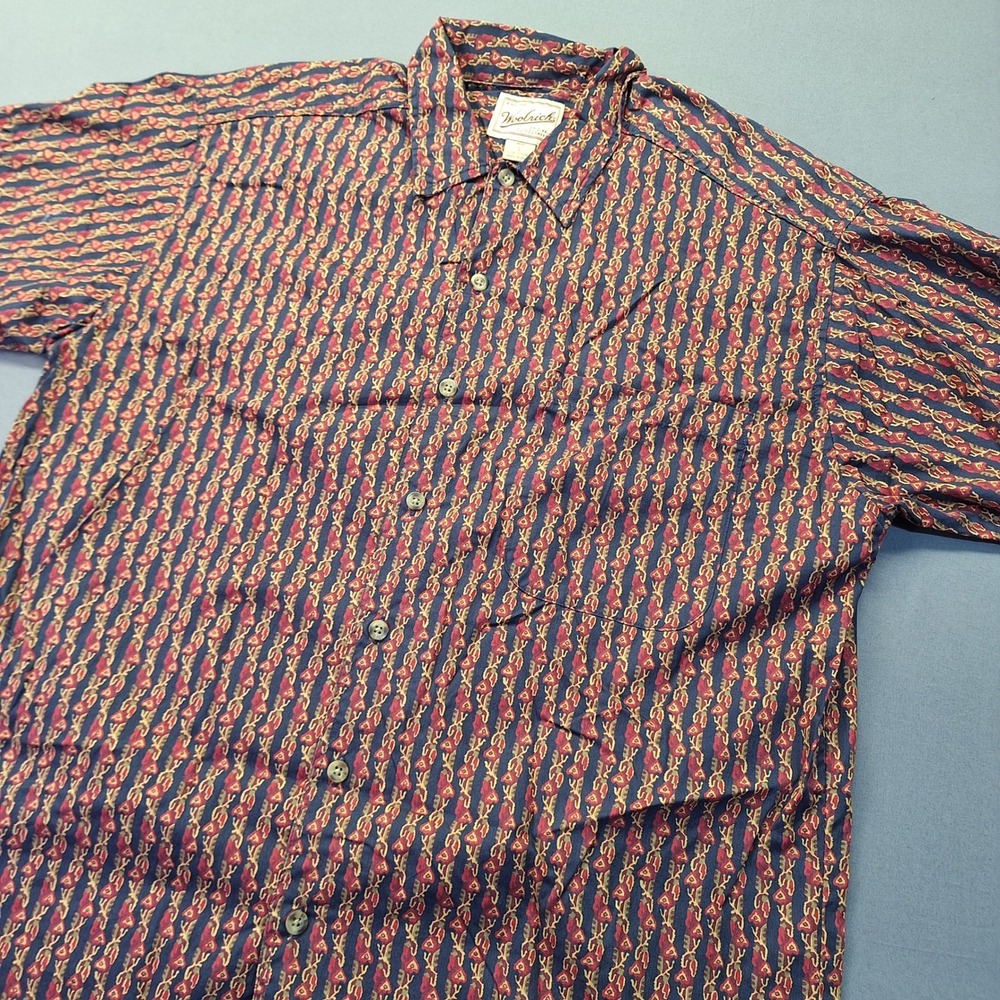 Woolrich Mens Large Short Sleeve Button Down Shirt Cotton Geometric Floral USA